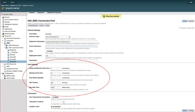 Connection Pool sizes in the admin console