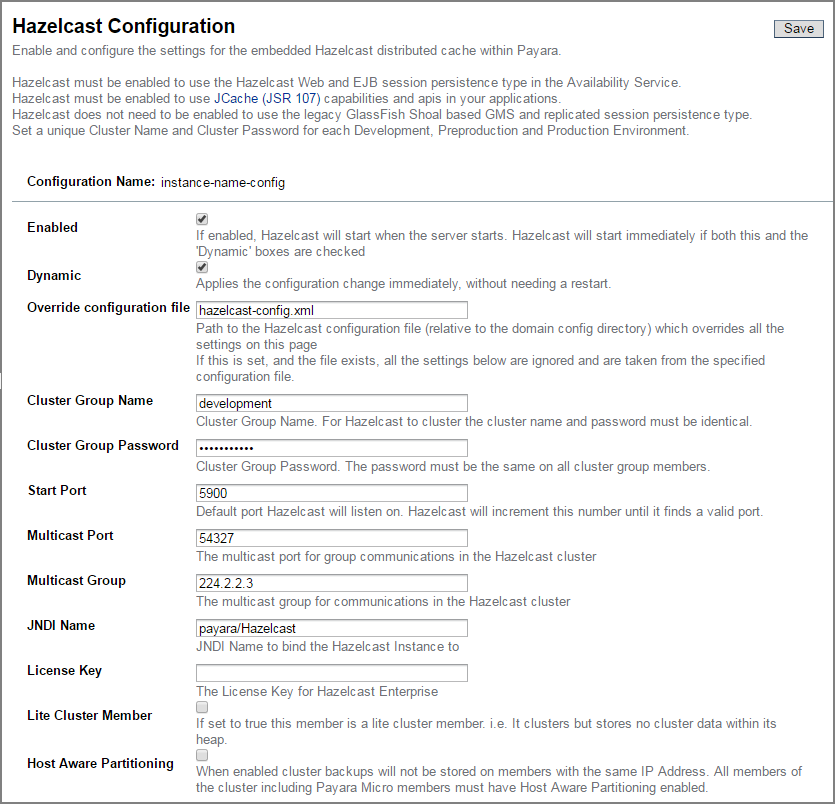 Hazelcast Options