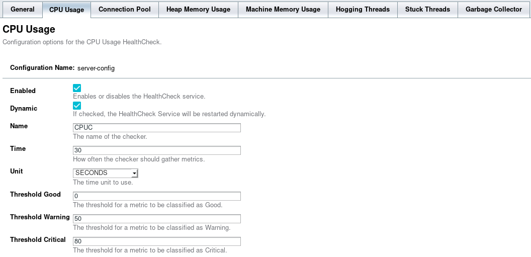 CPU Usage Checker Configuration in the Admin Console