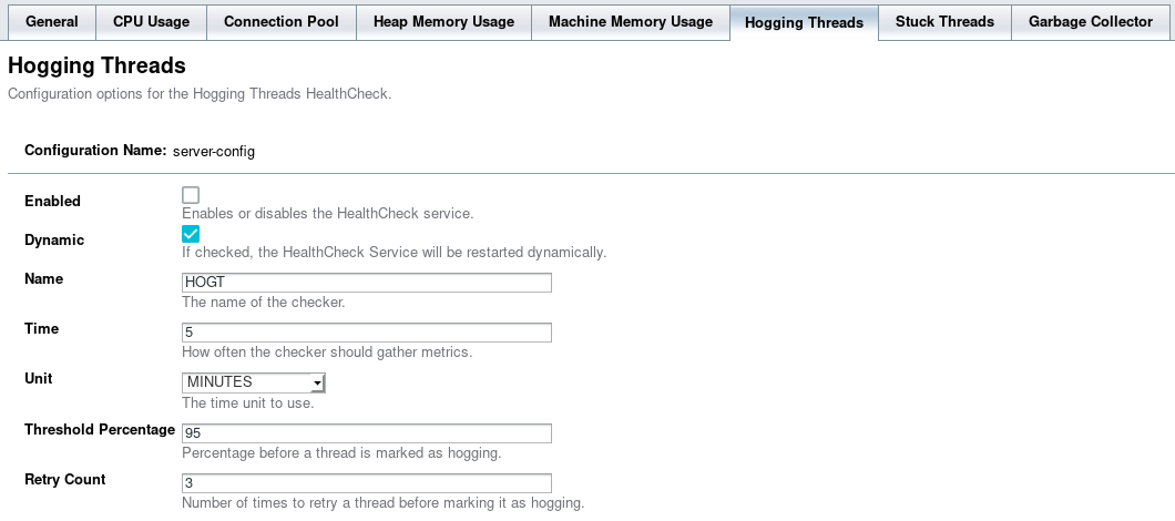 Hogging Threads Checker Configuration in the Admin Console