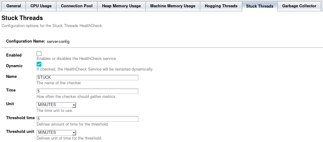 Stuck Threads Checker Configuration in the Admin Console