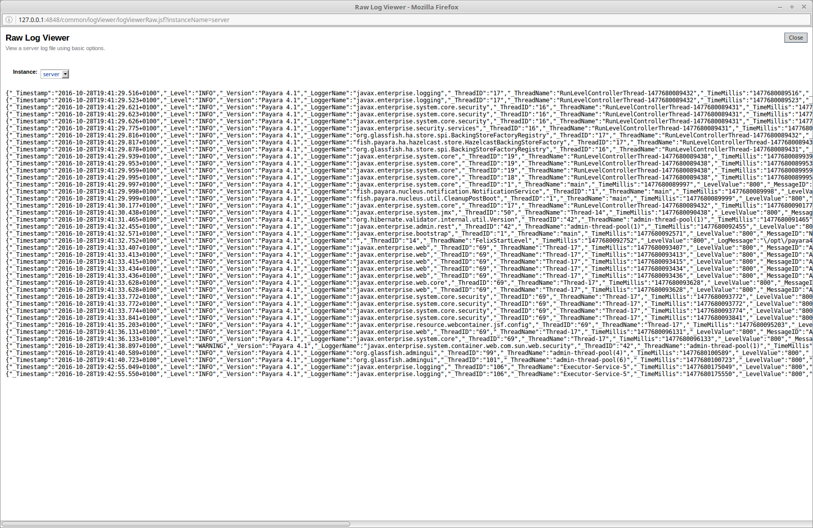 Example log file with JSON format