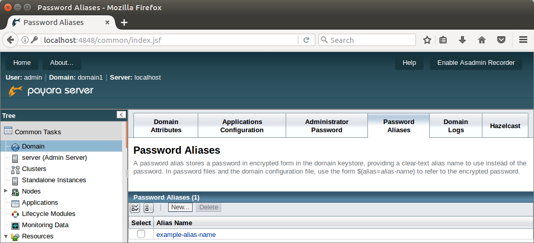 Password alias created